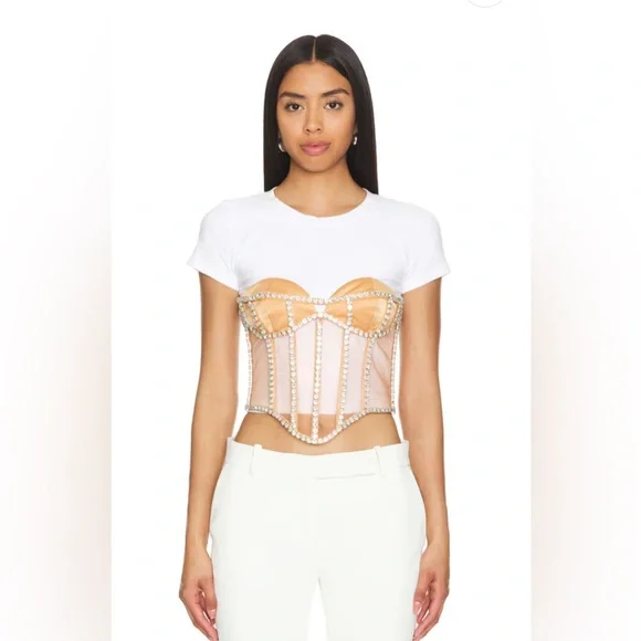 New NWT South Beach Corset in Tan Camila Coelho embellished straplesss